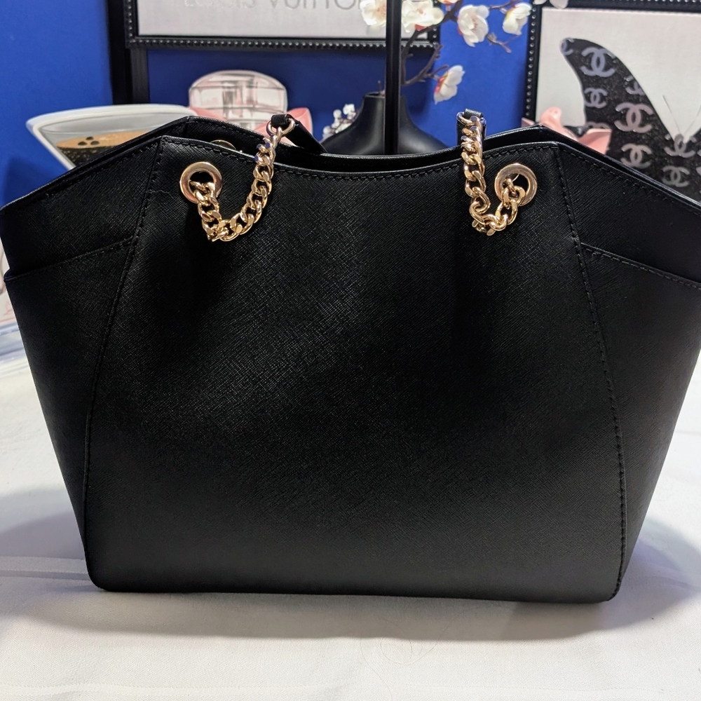 Michael Kors Jet Set Travel Large Saffiano Leather Shoulder Bag - Black - Picture 9 of 15